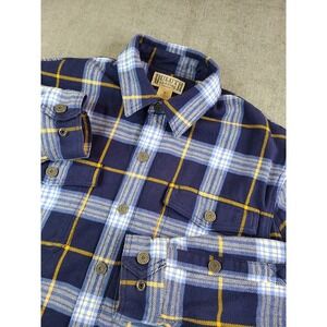 Duluth Trading Shirt Jacket Mens M Blue Flapjack Fleece Lined Flannel Shirt Jac